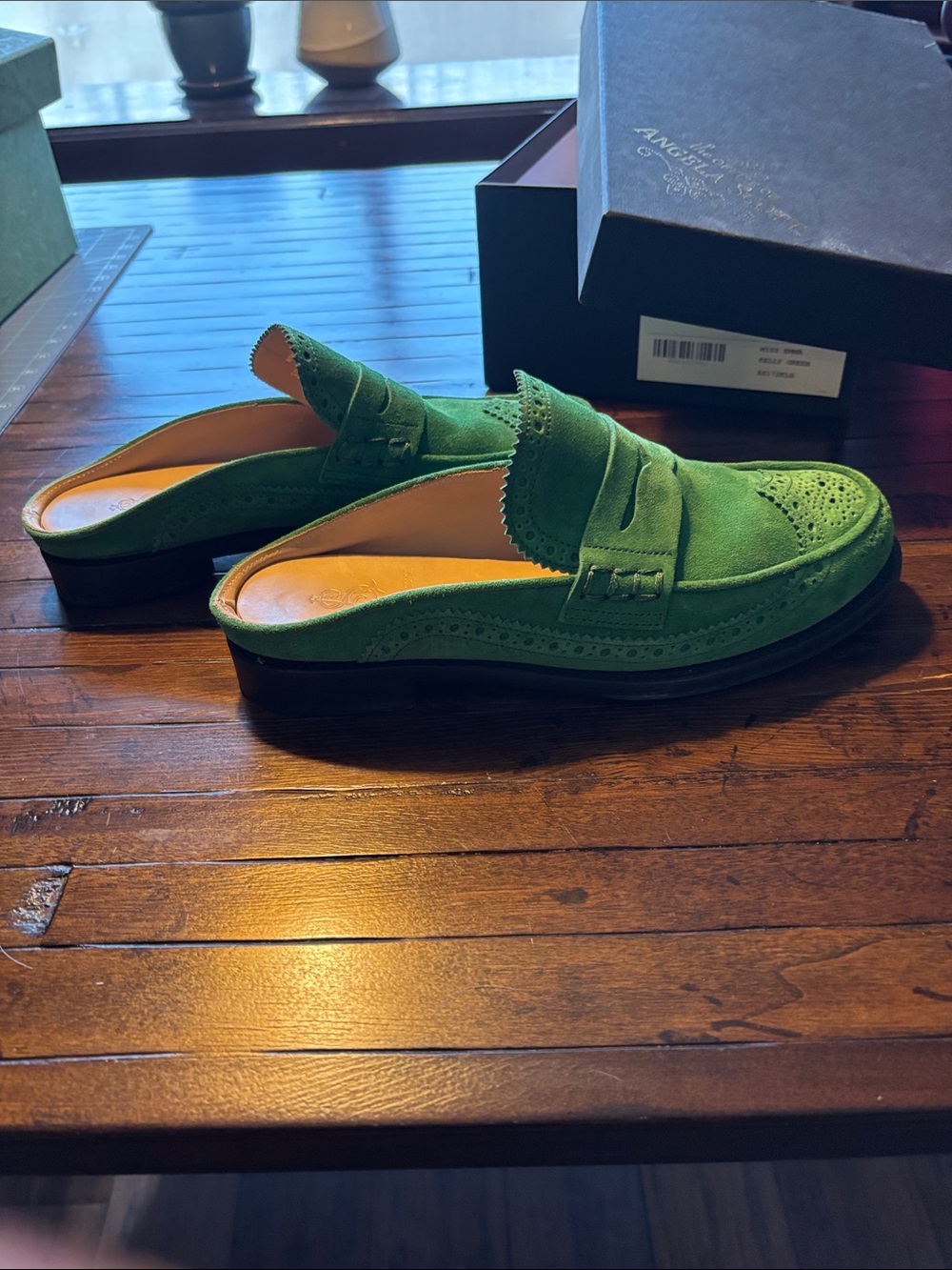 Office of Angela Scott Miss Emma
Kelly Green Suede Penny Loafer Mules - Picture 4 of 4